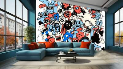 Vector illustration of happy monster, doodle style Wall mural