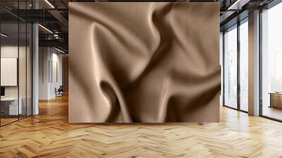 Luxury light brown beige color creased smooth satin silk cloth texture decorate background with minimalistic style and copy or negative space Wall mural