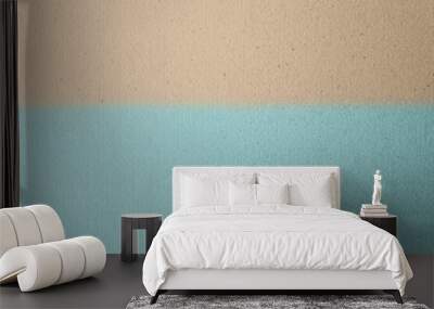 Sandy Light brown split with soft light blue on craft cardboard box paper background. Beach scene concept Wall mural