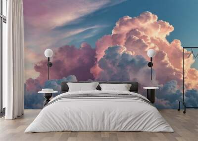 Clouds in the sky in the shape of a heart with pastel colors. Love concept. Valentine's Day hearts, beautiful colorful clouds in the background. Wall mural