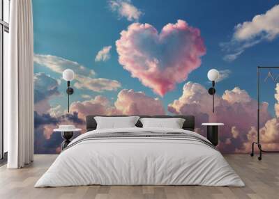 Clouds in the sky in the shape of a heart with pastel colors. Love concept. Valentine's Day hearts, beautiful colorful clouds in the background. Wall mural