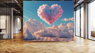 Clouds in the sky in the shape of a heart with pastel colors. Love concept. Valentine's Day hearts, beautiful colorful clouds in the background. Wall mural