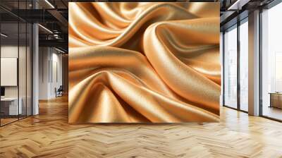 Luxurious and soft gold silk satin fabric background. Highly detailed and wavy crumpled bed sheet texture. AI-Generated. Wall mural