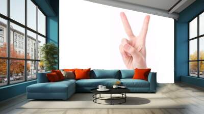 hand showing, pointing up 2 fingers, victory hand gesture Wall mural