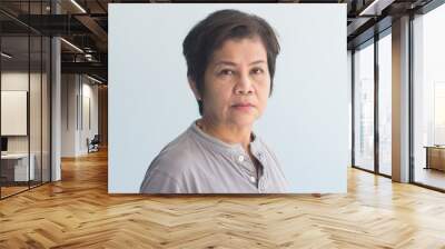 portrait of middle aged old woman with wrinkle skin and slight grey hair Wall mural