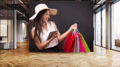 shopping woman with computer tablet, online shopping Wall mural