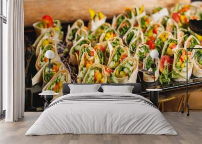 Set of vegetable roll snacks at the wedding event. Wall mural