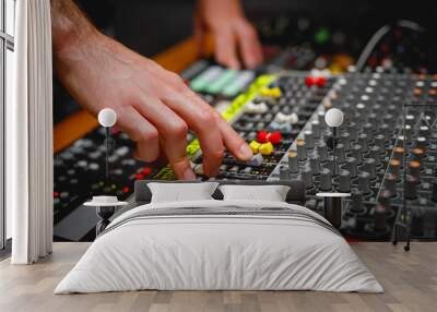 The surface with faders of a sound mixer controller. Wall mural