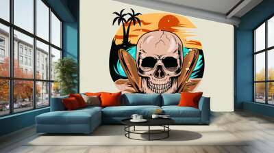 summer skull with sunset view in the beach Wall mural