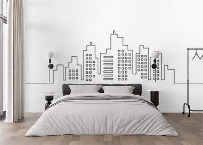 Single continuous line art city building construction. Architecture house urban apartment cityscape landscape concept design one sketch outline drawing vector illustration
 Wall mural