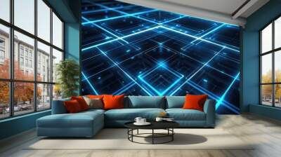 Abstract Futuristic Blue Grid Wall mural