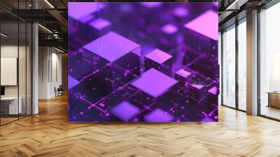 Abstract Purple Cubes on a Circuit Board Wall mural