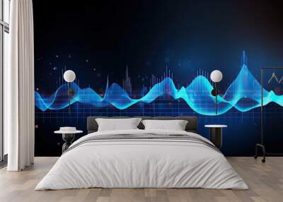 abstract sound waves, light frequencies or bright equalizer. Neon colored digital music bar for technology concept Wall mural