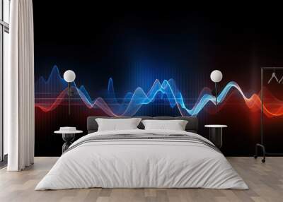 abstract sound waves, light frequencies or bright equalizer. Neon colored digital music bar for technology concept Wall mural