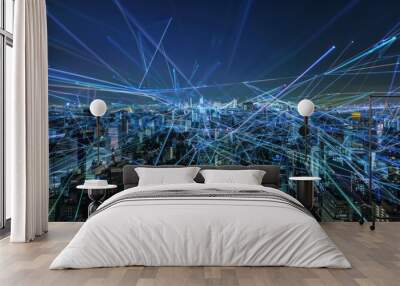 Cityscape with Light Trails at Night Wall mural