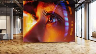 Close-up of a Woman's Eye with Futuristic Glowing Effects Wall mural