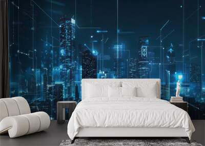 Cyberpunk Cityscape -  Networked Urban Landscape Wall mural