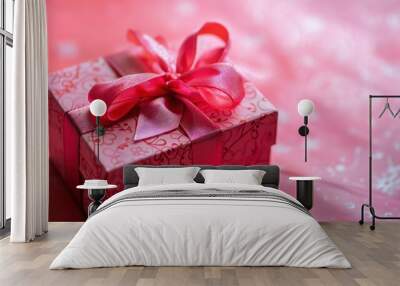 gift with red ribbon, gift for Valentine's day,christmas,party concept Wall mural