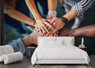 Group of hands, success in teamwork, hands together Wall mural