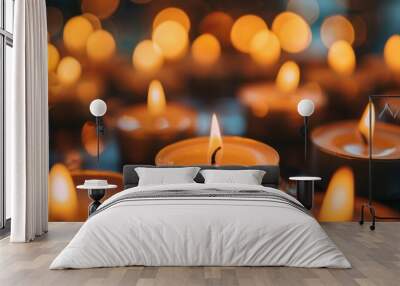 Memories day, candles on dark surface. Wall mural