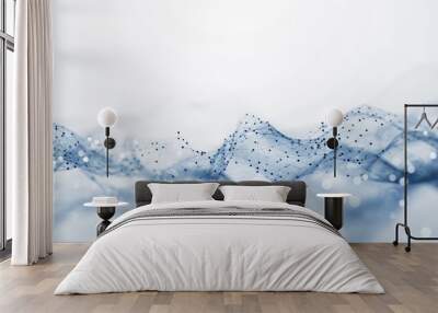 Sound waves of bright particles and music motion visuals, Abstract waves of glowing particles.white background Wall mural