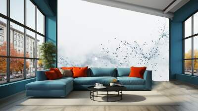 Sound waves of bright particles and music motion visuals, Abstract waves of glowing particles.white background Wall mural