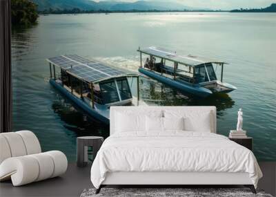 Two Solar-Powered Boats on a Lake Wall mural