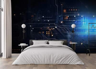 blue eye cyber security concept background,circuit board future technology, abstract high speed digital internet Wall mural