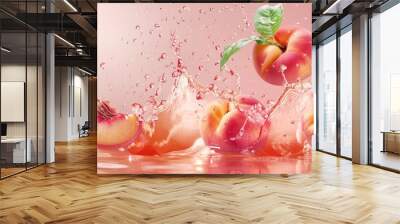 Peaches Splashing in Water Wall mural