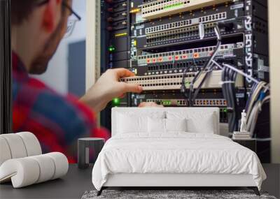 Technician working on server rack Wall mural