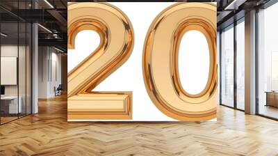 A 3D transparent representation of the number '20' in a shiny gold color Wall mural