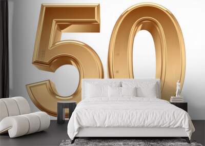 A 3D transparent representation of the number '50' in a shiny gold color Wall mural