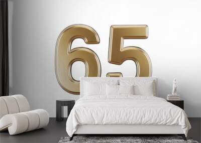 A 3D transparent representation of the number '65' in a shiny gold color Wall mural