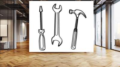 wrench hammer and screwdriver tool symbol isolated on white background Wall mural