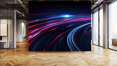 Blue and red light lines on black background, shining light. Abstract light effect. Wall mural