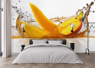 mango in water splash juice . white background Wall mural