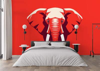 a red elephant, vector style, on a red background Wall mural