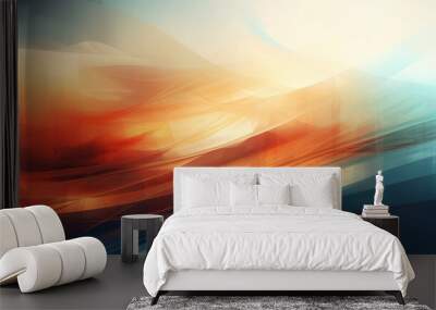 abstract orange background of digital effects, imagine waves and light bending at sunset with city v Wall mural