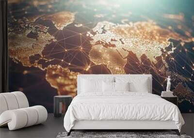 Abstract world map concept of global network and connectivity international data transfer and cyber technology worldwide business information exchange and telecommunication Wall mural