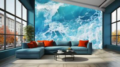 crashing vibrant blue ocean water waves background Wall mural