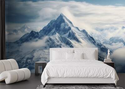 Drone photo of a mountain in Swiss Alps in winter.  Wall mural