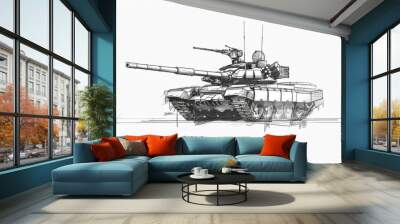 Line Art Drawing of Russian T-64 style Tank
 Wall mural