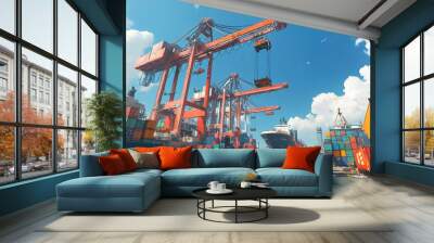 view of a commercial shipping port  Wall mural