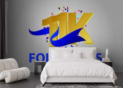 11K,11.000 Follower Thank you blue ribbon celebration logotype for social media, internet - vector Wall mural