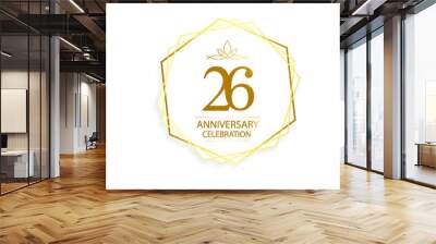 26 year anniversary, minimalist logo. Gold  vector illustration on white background - vector Wall mural