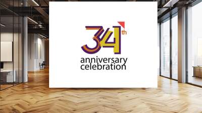 34 year anniversary celebration abstract style logotype. anniversary with purple, yellow, orange col Wall mural