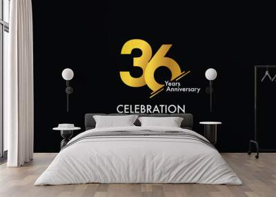 36th, 36 years, 36 year anniversary gold color on black background abstract style logotype. annivers Wall mural