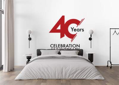 40th, 40 years, 40 year anniversary with red color isolated on white background, vector design for celebration vector Wall mural