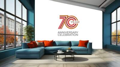 70 year anniversary. celebration with retro style in 3 colors, red, pink and brown on white backgrou Wall mural