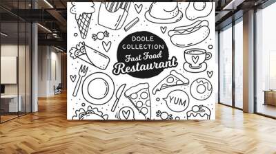 Hand drawn doodle style fast food elements. Clip arts collection Wall mural